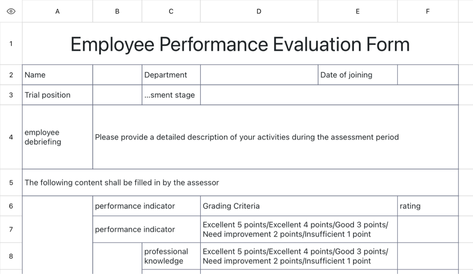 Employee Performance Evaluation Form 1